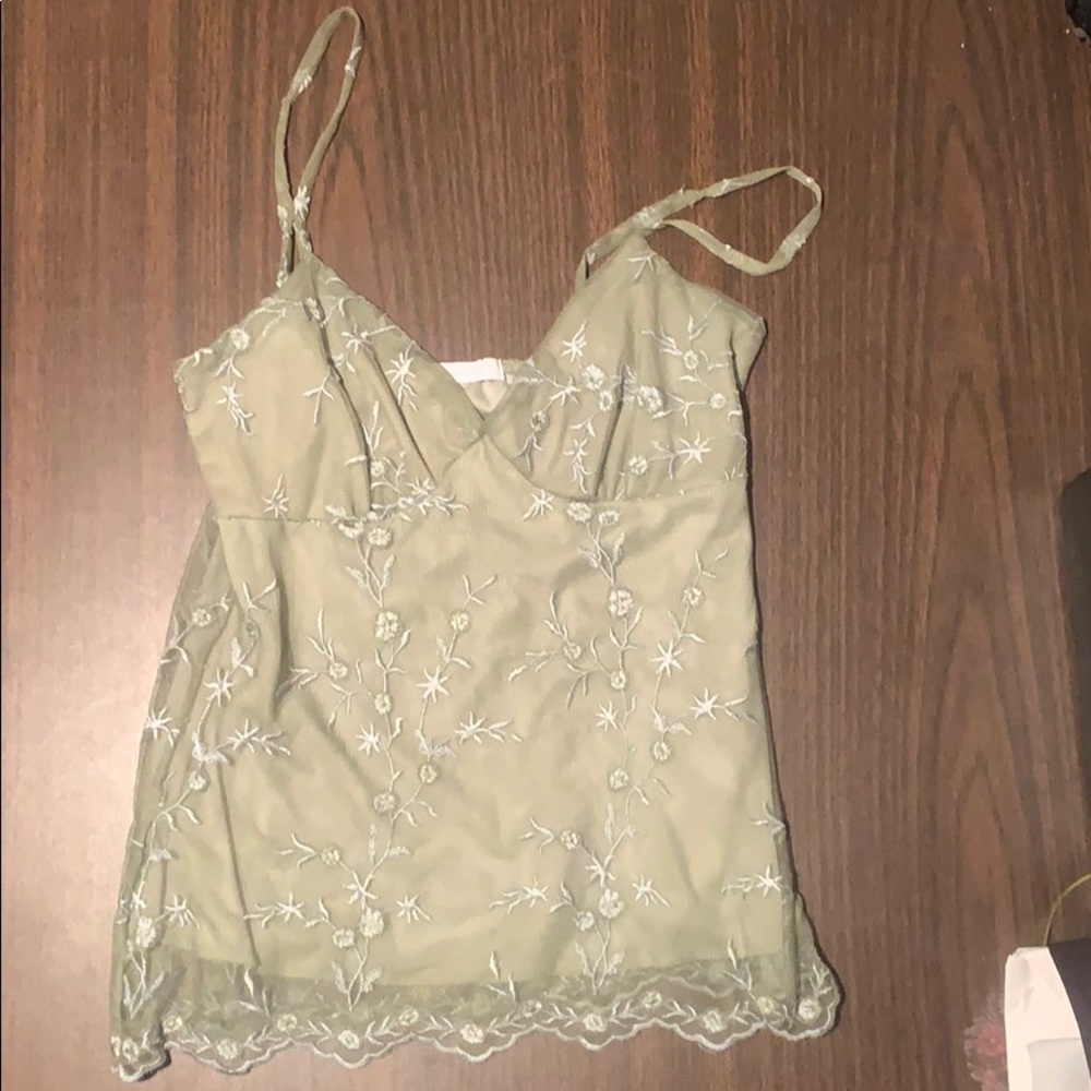 Super cute green flowered tank top